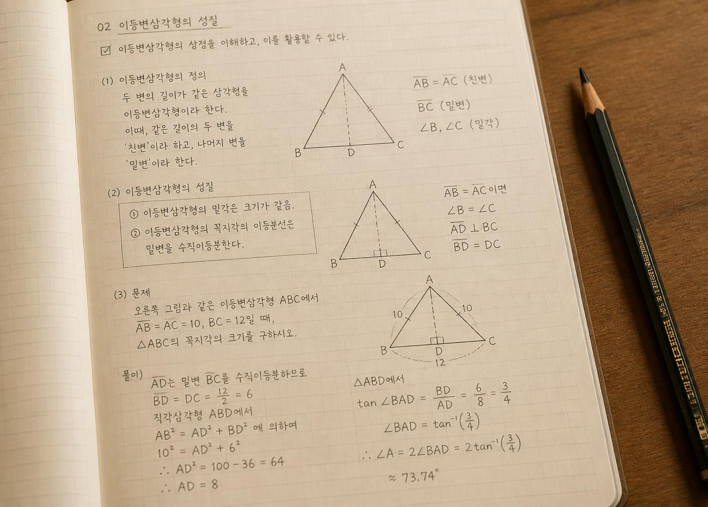 학생의 수학 노트 필기